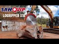 Sawquip logripper  1800mm excavator saw cuttings massive redgum timber for firewood  25t case