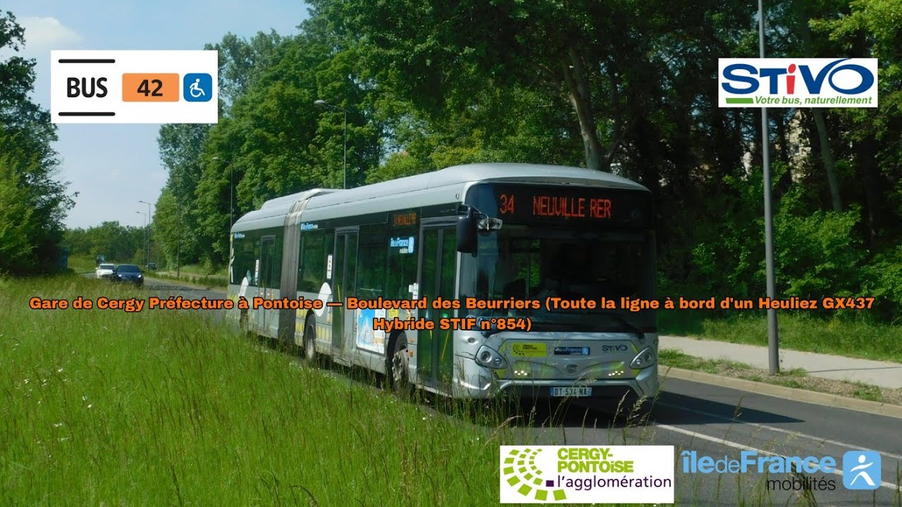 [Ligne 42 STIVO] GX437 Hybride STIF n°854 - Cergy Préfecture à Pontoise Boulevard des Beurriers