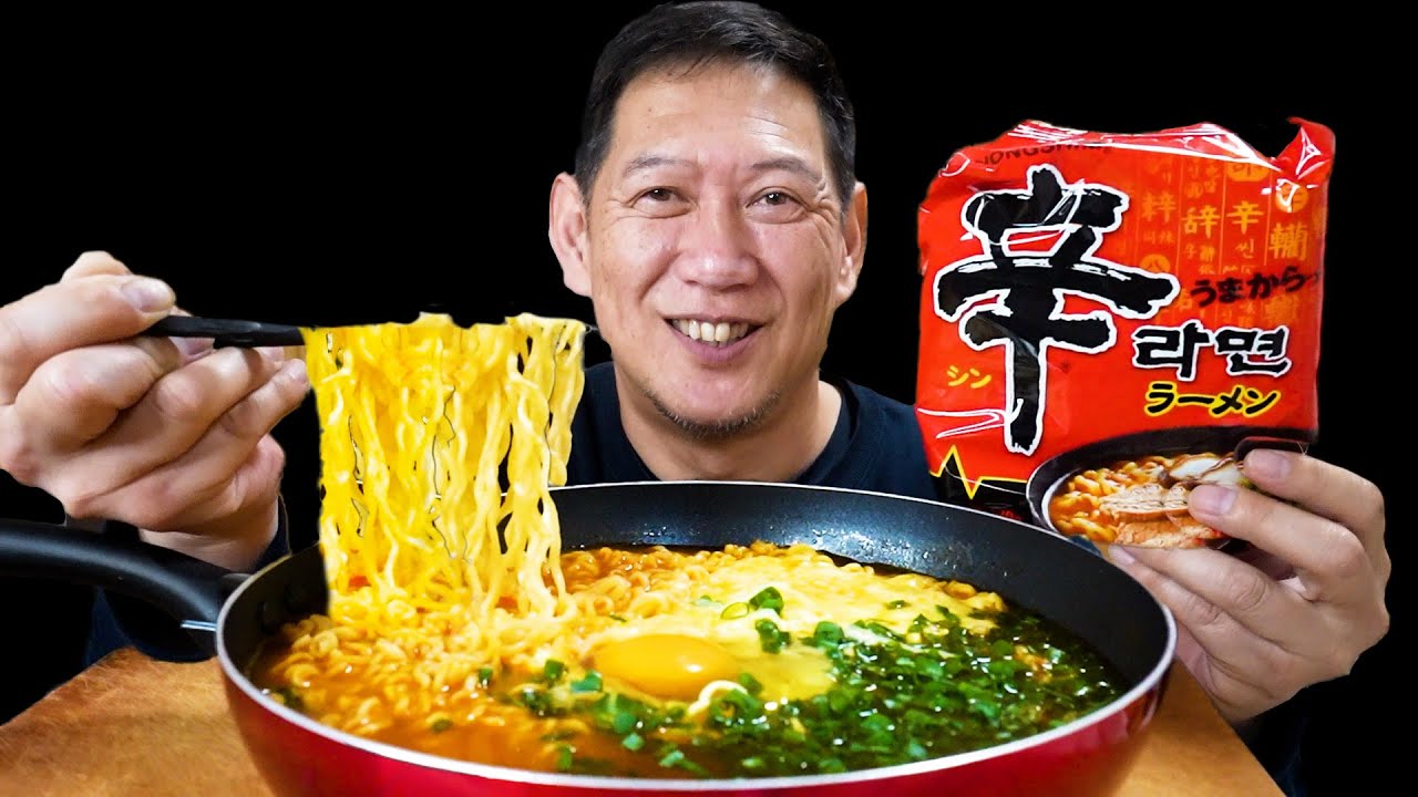 【ASMR】お父さんと辛ラーメン大食いしたら優勝した🔥【モッパン / 咀嚼音】