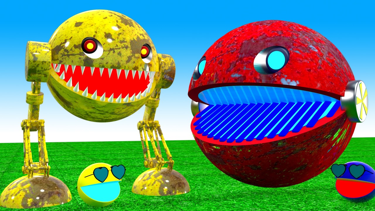 MS PACMAN& MONSTER YELLOW TIGER MONSTER PACMAN & YELLOW ROBOT PACMAN VS HER FRIENDS IN POKEMON#2026