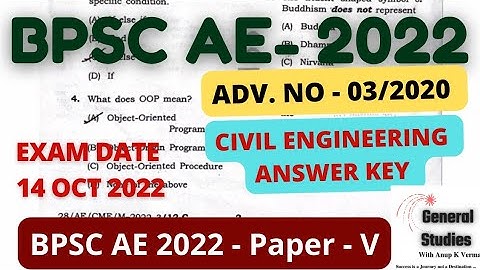 BPSC AE CIVIL ENGINEERING (ADV.NO - 03/2020) | ANSWER KEY | PAPER - V | EXAM DATE : 14 OCT 2022