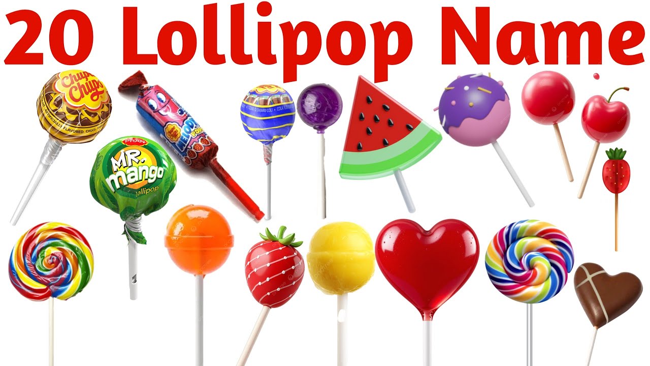 20 लॉलीपॉप के नाम | 20 Lollipop Names in English for Kids with Pictures Sound Learning Video