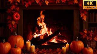 Autumn Fireplace 🍂 Crackling Fire, Candlelight for Deep Relaxation, Sleep & Focus | Fall Ambience 4K