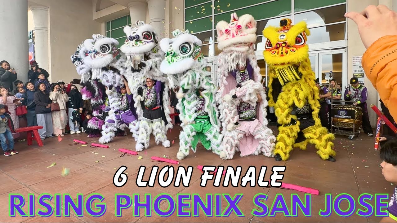 美國加州聖荷西昇鳳醒獅團 Rising Phoenix Lion Dance San Jose | Grand Century Mall 2025 | 6 Lion Finale