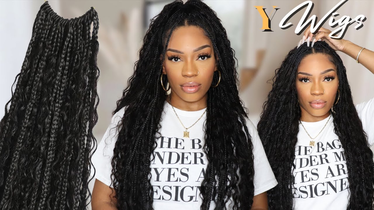 Crochet Boho Box Braids with Human Hair Curls Synthetic Braids