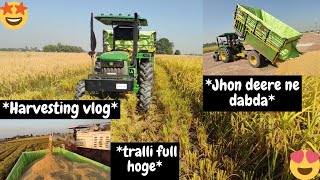 Harvesting vlog ][ jhon deere 😈 with trolley 😍