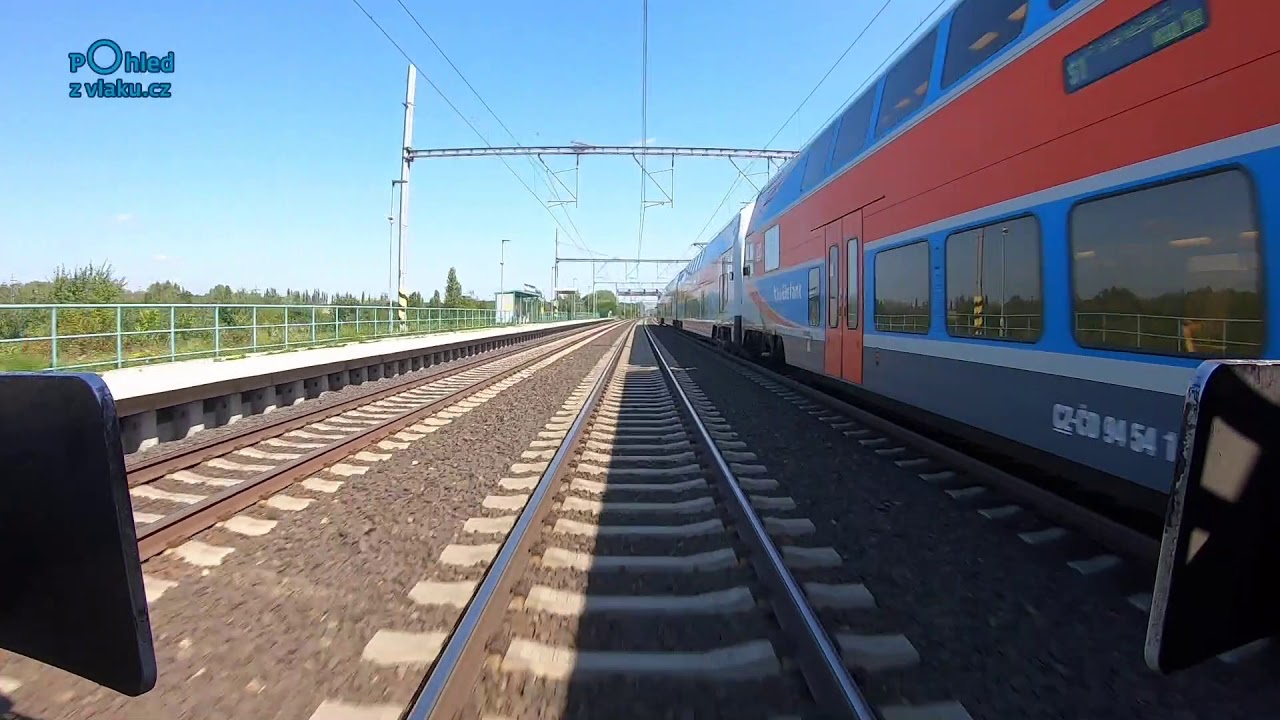 Praha hl. n. - Hradec Králové hl. n.  / POHLED NA TRAŤ Z ČELA SOUPRAVY/ HD KVALITA
