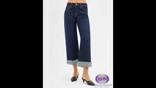RISEN Mid Rise Fit Ankle Wide Roll Up Jeans