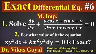Exact Differential Equation 6 in Hindi (M.Imp) | Ordinary Differential Equations of 1st Order