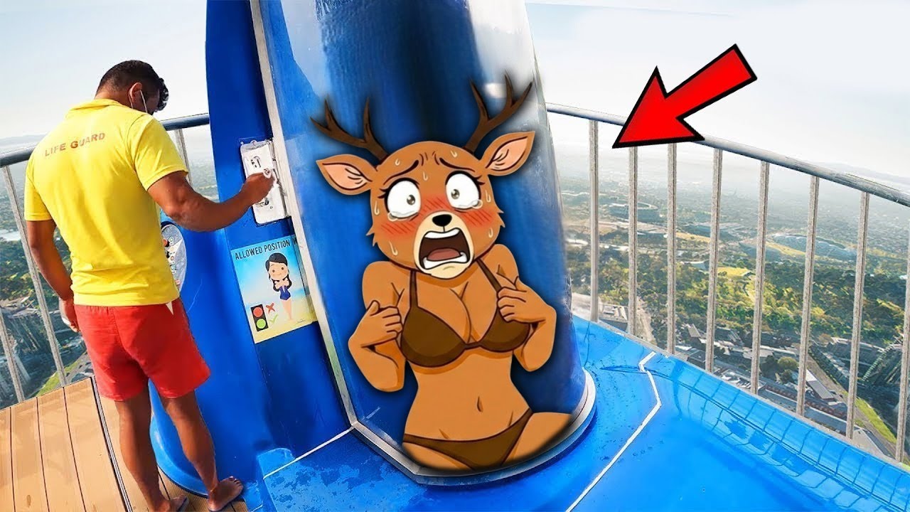DEER GIRL FIRST TIME PLAY WATER SLIDE!!