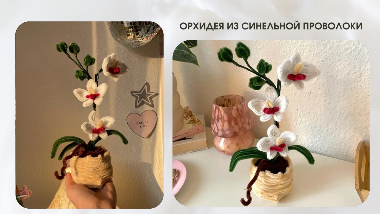 ОРХИДЕЯ В КОРЗИНОЧКЕ ИЗ СИНЕЛЬНОЙ ПРОВОЛОКИ