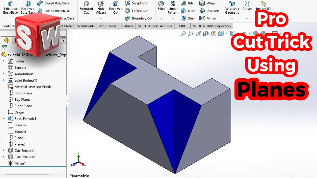 Learn how to cut using offset planes and mirror cuts in SolidWorks ...