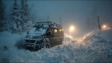 Snow Storm Cozy Van Life Winter Camping. Trapped in Blizzard & Arctic Whiteout. Extreme Van Living