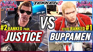 T8 🔥 Justice (#2 Ranked Paul) vs Buppamen (#1 Ranked Steve) 🔥 Tekken 8 High Level Gameplay