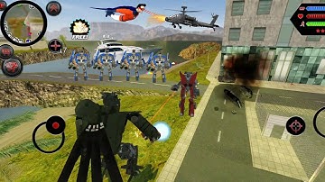 Robot Shark (Helicopter Robots Destroyer Red Car Robot) Robot Fight on Army Base Bridge - HD