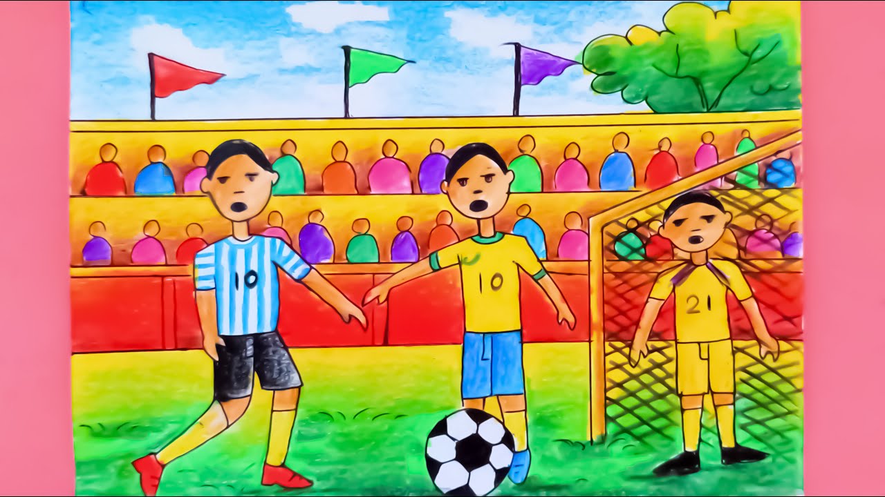 How to draw football ⚽ playing scenery step by step Argentina Vs