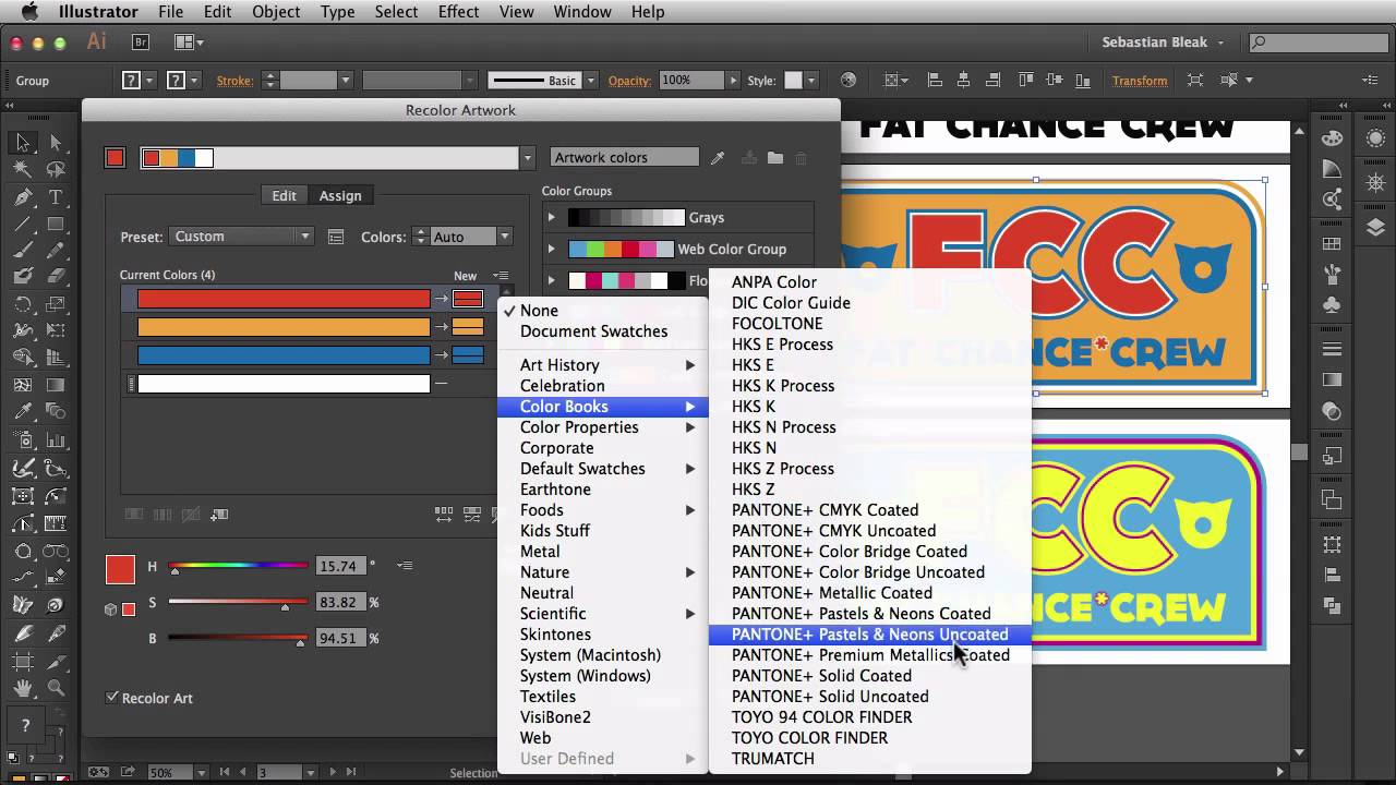 Adobe Illustrator CC 2014: "Recolor Artwork: Pantone Spot  