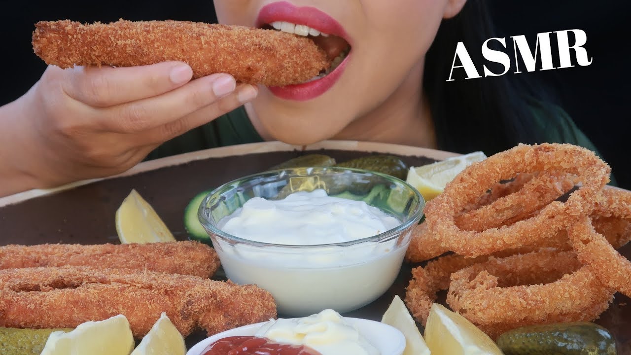 ASMR Fried King Crab Legs & Onion Rings W Creamy Garlic Sauce Super