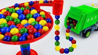 Satisfying Video Asmr Marble Run Race ☆ HABA Slope &amp; Retro Makita Truck, Garbage Truck,Ambulance