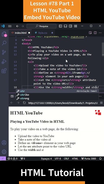 HTML Tutorial - Lesson 78: HTML YouTube - Embed YouTube Video Part 1 # ...