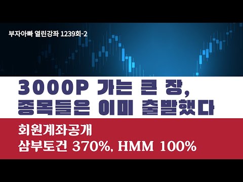 [<strong>1239회</strong>-<strong>2</strong>] 3000P 가는 큰 장, 종목들은 이미 출발했다. 회원계좌 공개_삼부토건 370%, HMM 100% 수익.