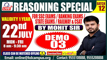 SSC/BANKING/STATE JOBS/RAILWAY/CSAT || REASONING SPECIAL || BY MOHIT KAWATRA SIR || DEMO- 03
