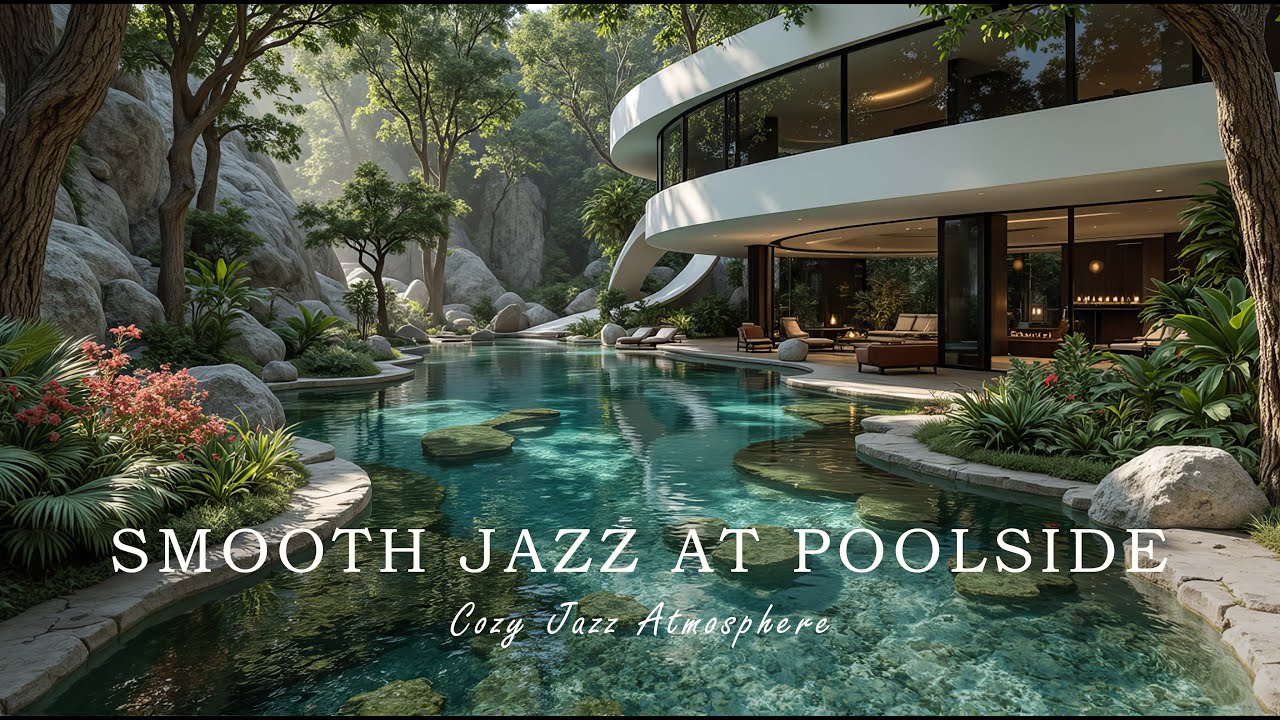 Воссоединитесь С Природой Под Звуки Нежного Джаза В Кофейне У Бассейна • Успокаивающая Джазовая М...