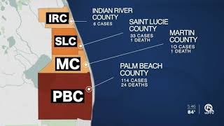 The state said there have been 114 cases of coronavirus at palm beach
county nursing homes and other elder care facilities with 24 deaths.