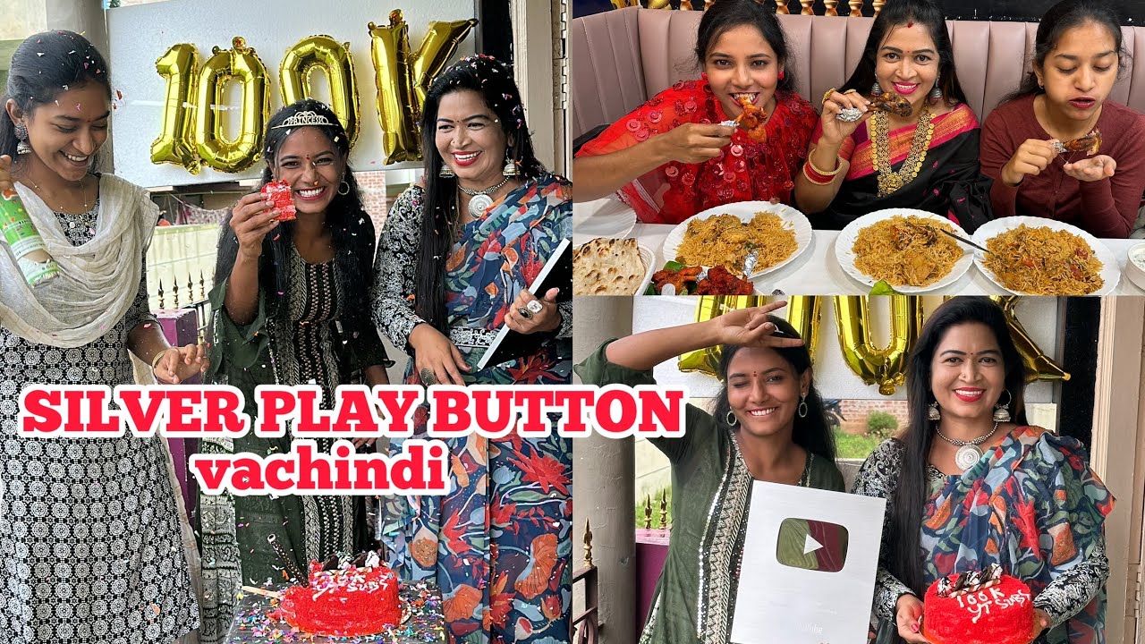 SILVER PLAY BUTTON vachindi ,Biryani ,chicken lollipops, grill green chicken,fish party