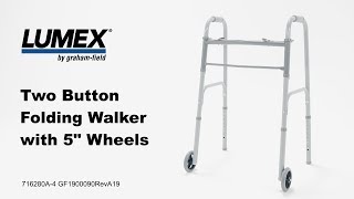 Lumex® Two Button Folding Steel Walker with 5" Wheels