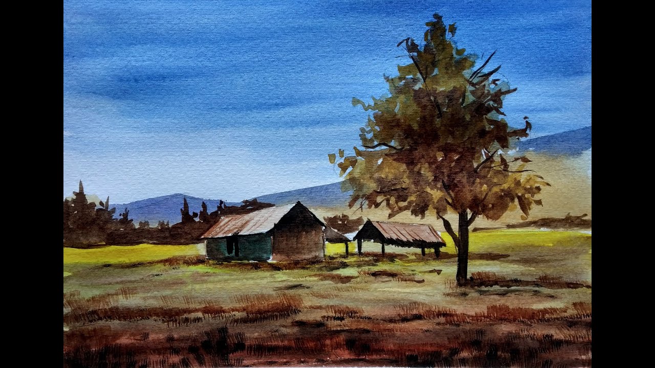 Simple watercolor landscape painting | Paint with David - YouTube