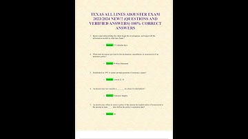 TEXAS ALL LINES ADJUSTER EXAM 2023 2024 NEW!! QUESTIONS AND VERIFIED ANSWERS 100% CORRECT ANSWERS