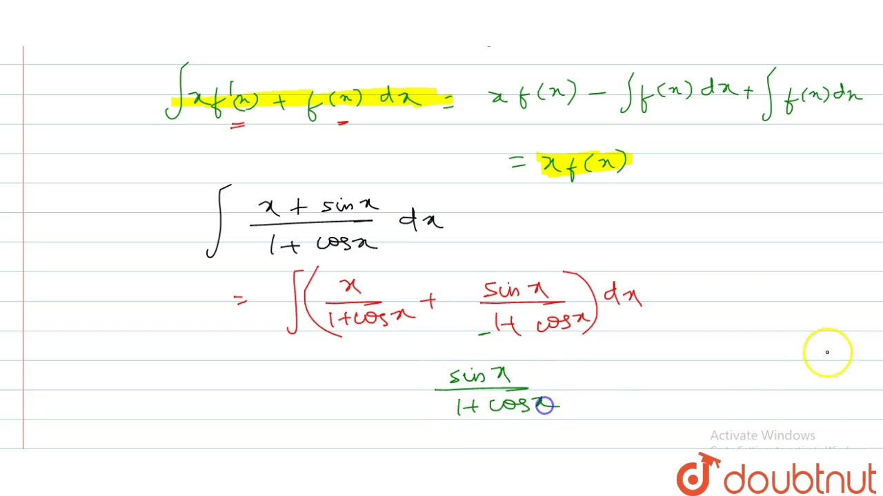Integral Of The Form Int Xf X F X Dx Can Be Evaluated By Using Integration By Parts In First Youtube