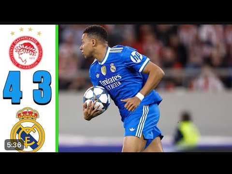 ملخص مباراة ريال مدريد واولمبياكوس 3 4 اهداف ريال مدريد واولمبياكوس اليوم