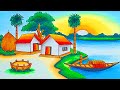 How to draw easy scenery drawing with oil pastel landscape village scenery drawing step by step