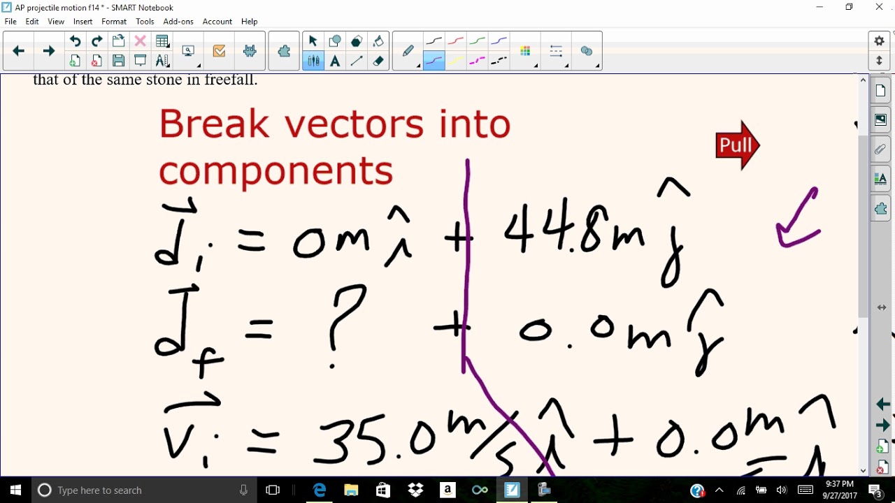 projectile motion example 1 - YouTube