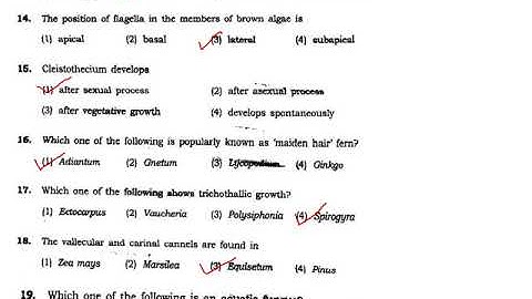 M.Sc. Botany BHU (2017) entrance MCQ