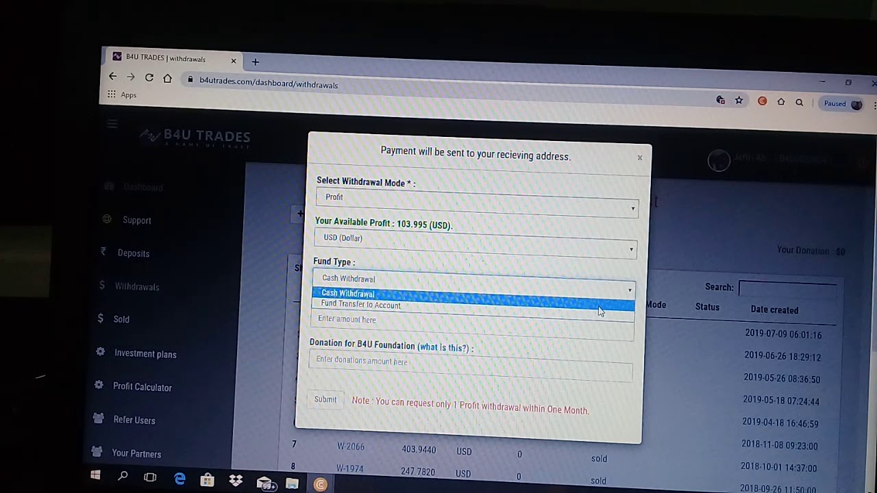 Withdraw profit B4U