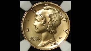 Gold Mercury Dime Commemorative Gem/BU 2016