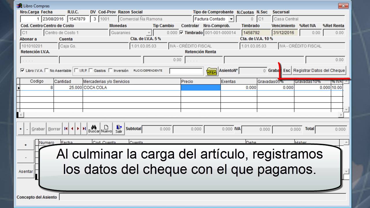 Pago Con Cheque Por Una Compra Que Realizamos En El Sistema Contable Exacta Paraguay Youtube