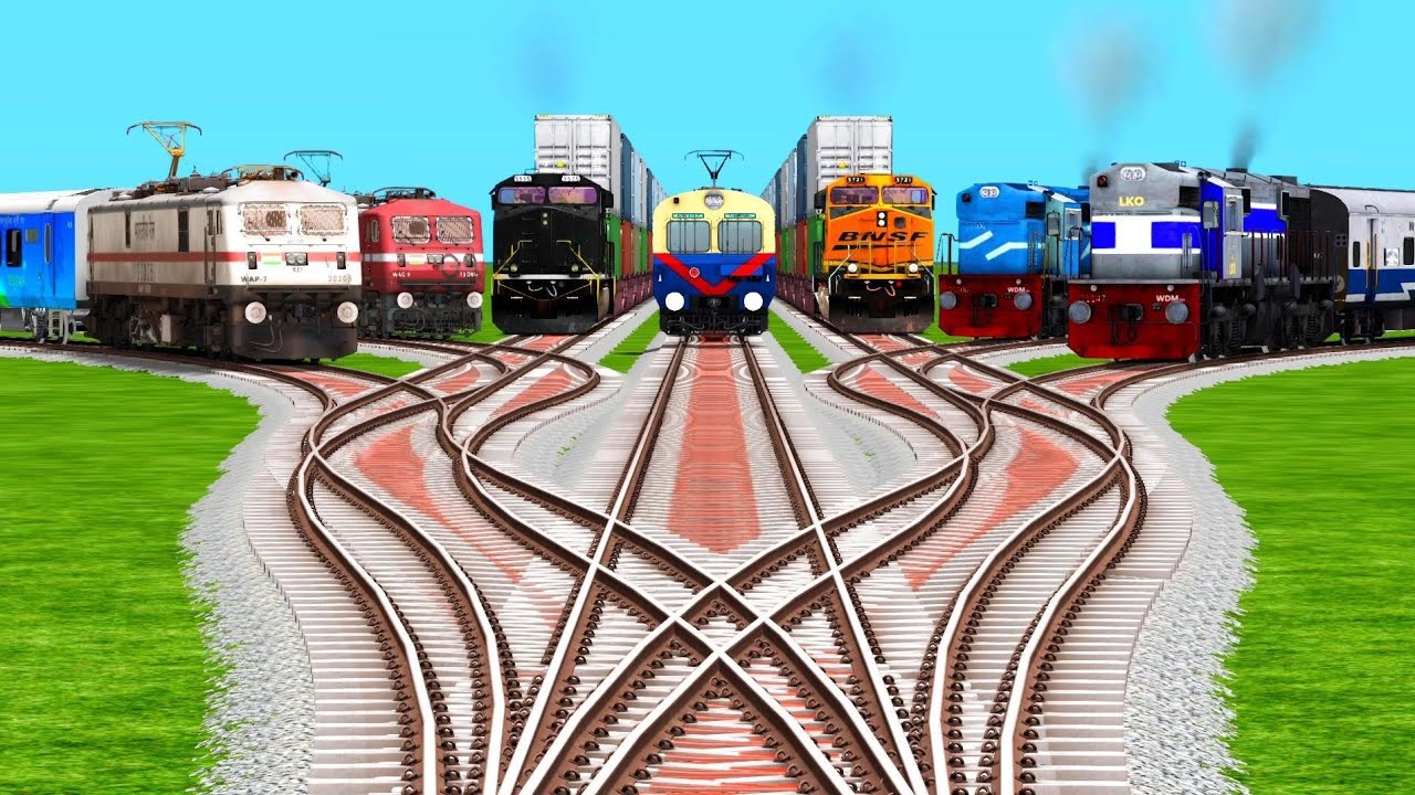 7 Trains Passing At Animated Bumpy Train Tracks Risky Railroad Tracks | train simulator classic game