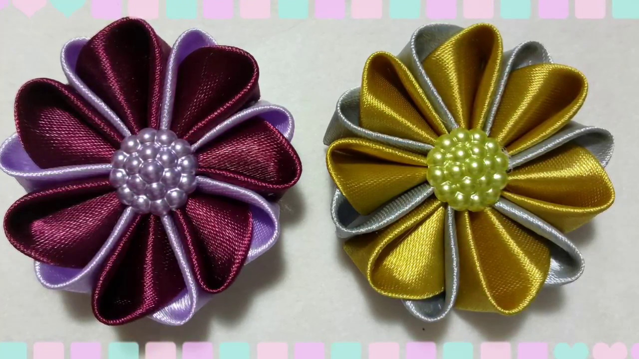 53) DIY - Tutorial || Cara Membuat Bros Kanzashi || How to Make ...