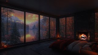 Beat Insomnia and Sleep Better with Rain on the Window | Heavy Rain and Crackling Fire | ASMR Rain
