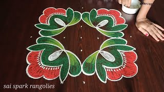 easy flower rangoli | simple kolangal | latest pulli kolangal | daily rangoli @saisparkrangolies screenshot 3