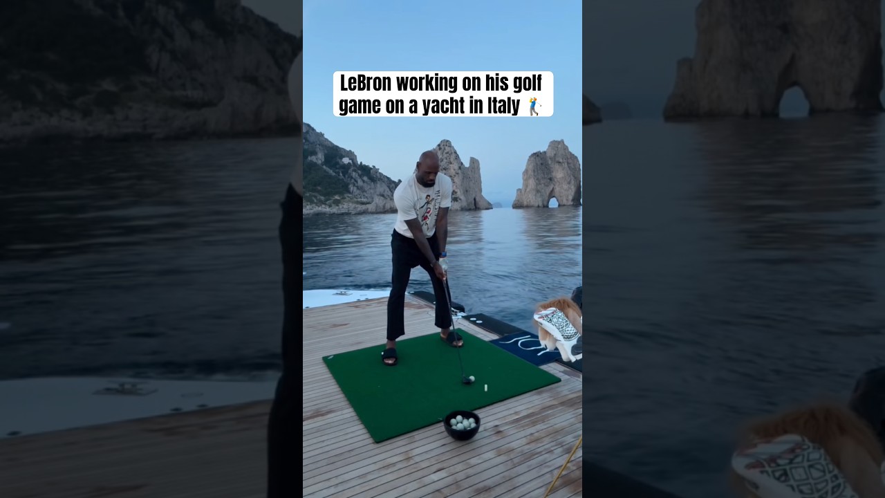 Bron will work on his swing anywhere 😂🛥️