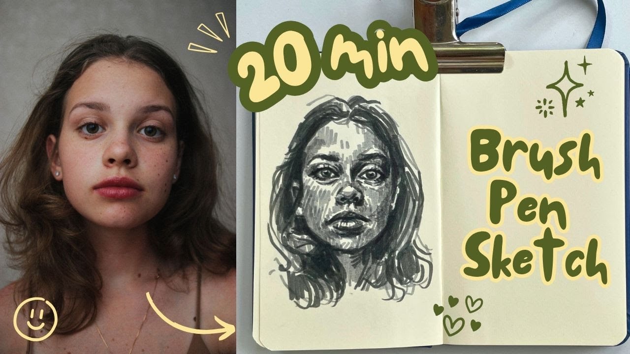 Portrait Sample Using Pen Daily 20min portrait sketch using brush pen - YouTube