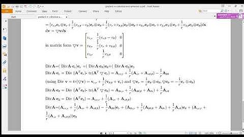 Derivation of gradient of a vector and divergence of a tensor in cylindrical coordinates.