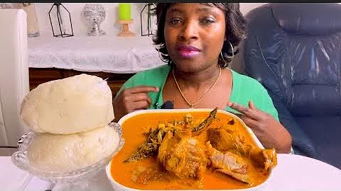 Asmr Turkey +dry mackerel +cow skin ogbono soup with Fufu mukbang bang/Eating show no talking