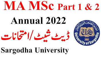 MA MSc Part 1 & 2 Annual 2022 & Supply 2021 Papers Date Sheet Final Date Sargodha University