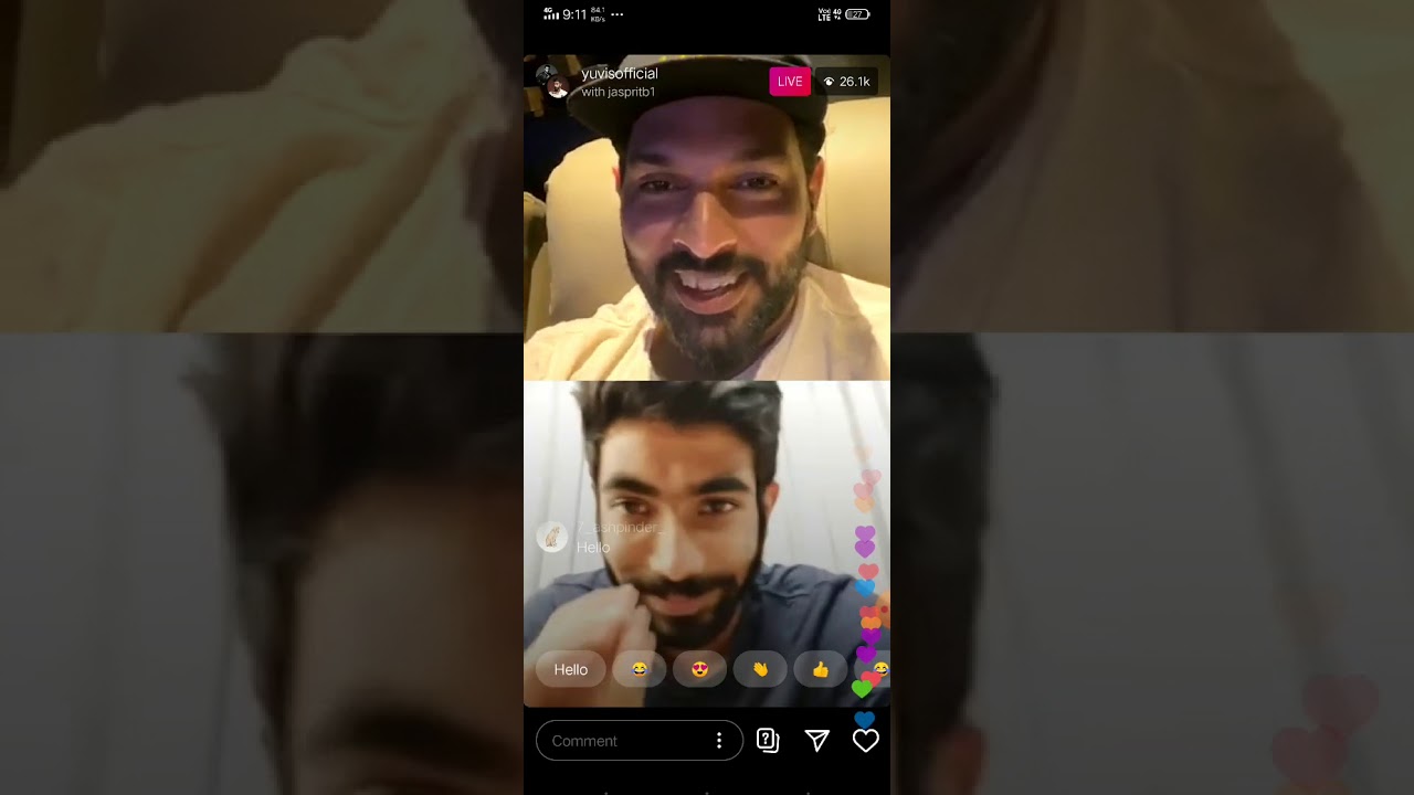 Yuvraj Singh and jasprit bumrah live instagram video chat | no ads |